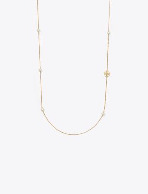 Tory Burch Long Kira Pearl Necklace In Gold