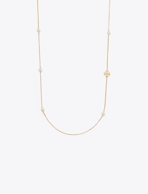 Tory Burch Long Kira Pearl Necklace In Tory Gold/pearl