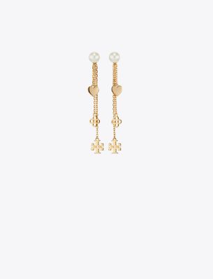 Shop Tory Burch Linear Kira Earring In Tory Gold/cream
