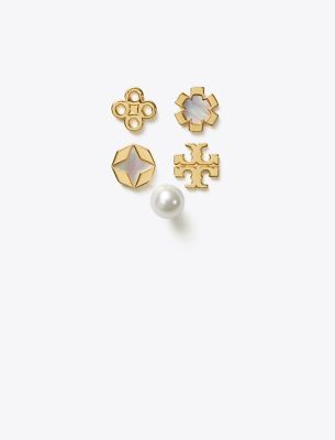 Tory Burch Kira Clover Stud Earring Set In Tory Gold/mother Of Pearl