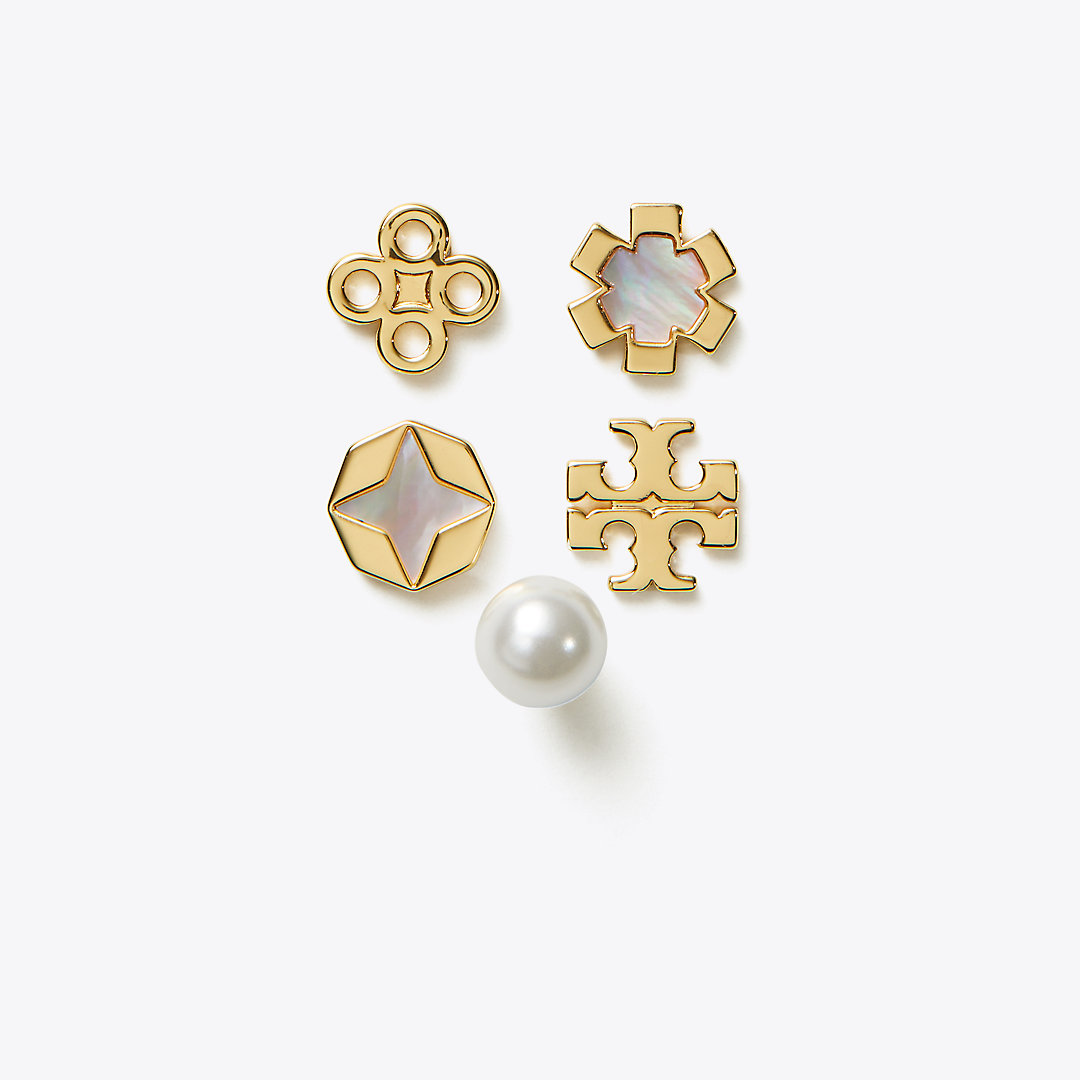 Tory Burch Kira Clover Stud Earring Set In Tory Gold/mother Of Pearl