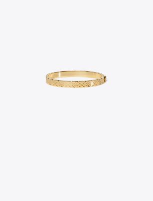 Tory Burch T Monogram Hinge Bracelet In Tory Gold