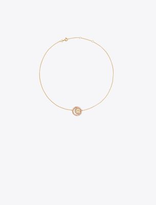 Shop Tory Burch Miller Double Ring Pendant In Tory Gold/rose