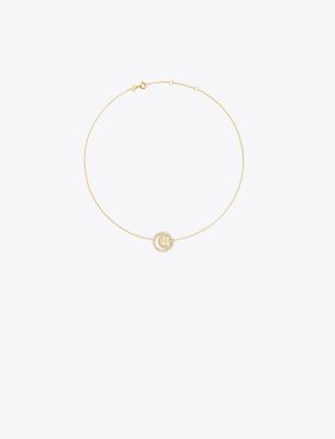 Shop Tory Burch Miller Double Ring Pendant In Tory Gold/crystal
