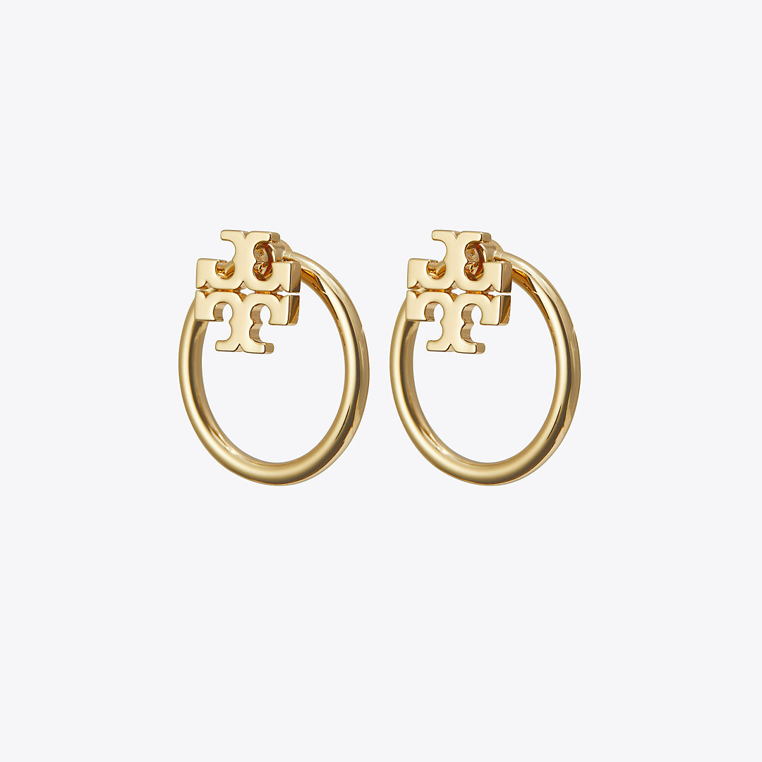 Shop Tory Burch Miller Front-back Earring In Tory Gold