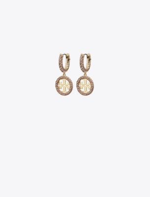 Shop Tory Burch Miller Pavé Huggie Hoop Earring In Tory Gold/rose