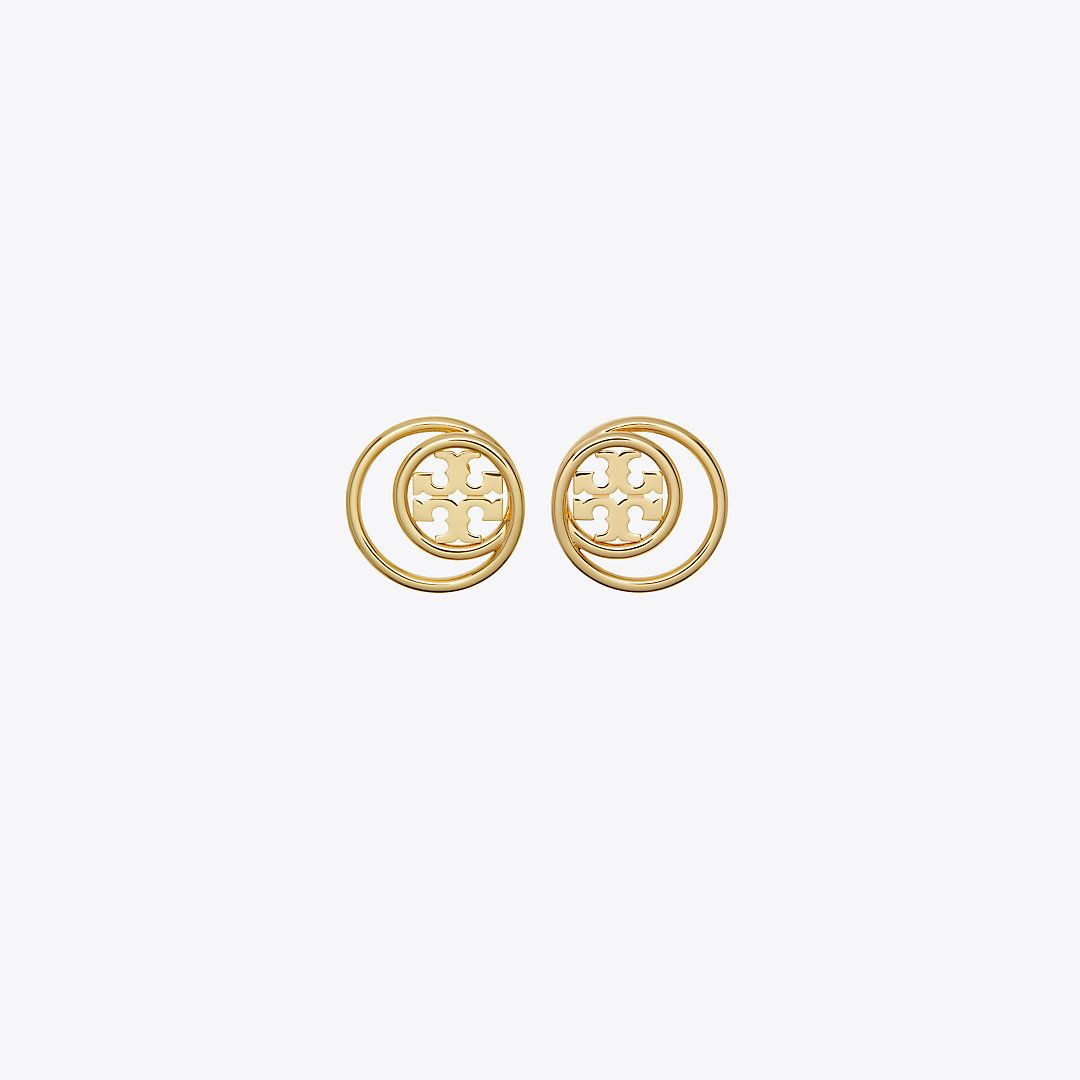 Shop Tory Burch Miller Double Ring Stud In Tory Gold