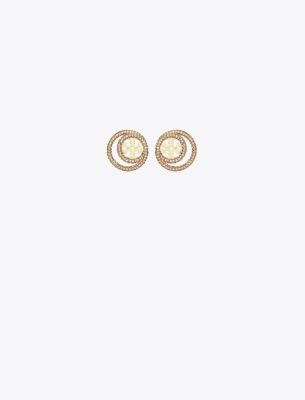 Shop Tory Burch Miller Pavé Double Ring Stud In Tory Gold/rose