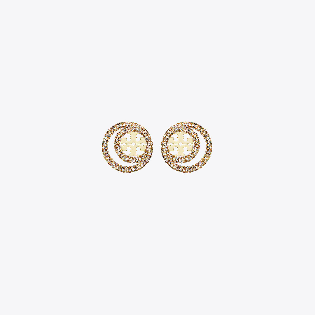 Tory Burch Miller Pavé Double Ring Stud In Tory Gold/rose