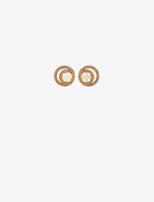 Tory Burch Miller Pavé Double Ring Stud In Tory Gold/smoky Topaz