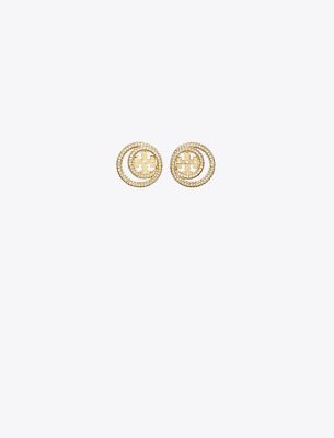 Tory Burch Miller Pavé Double Ring Stud In Tory Gold/crystal