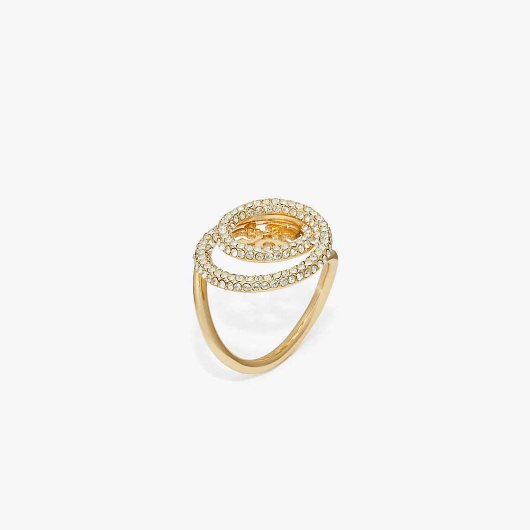 Shop Tory Burch Miller Pavé Double Ring In Tory Gold/crystal