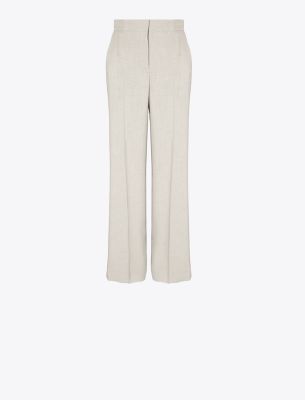 Tory Burch Tailored Drapey Melange Pants In Melange Light Gray