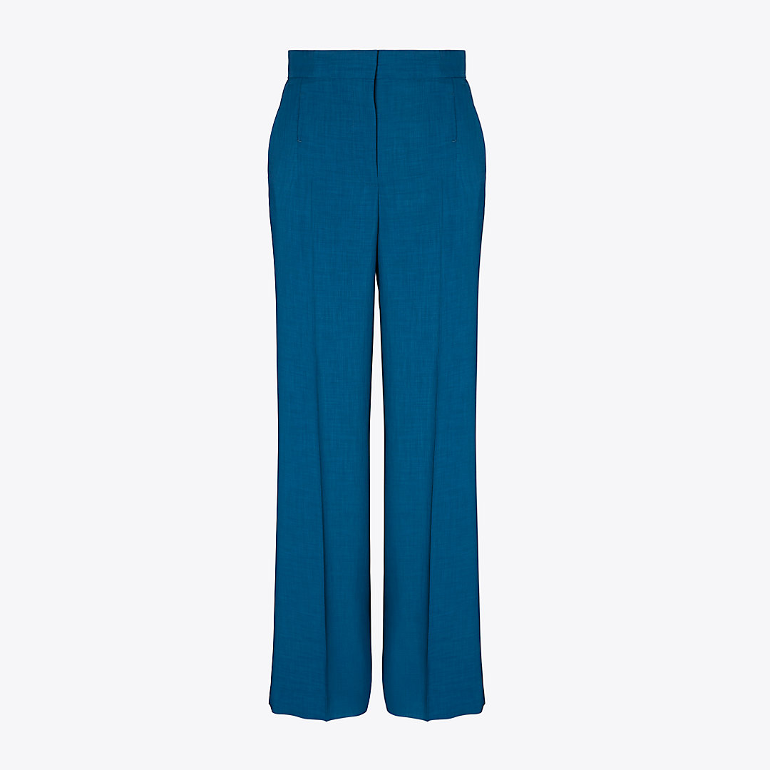 Shop Tory Burch Tailored Drapey Melange Pants In Bright Ink