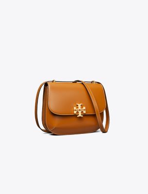 Tory Burch Eleanor Leather Slim Saddle Crossbody Bag In Malt Whiskey