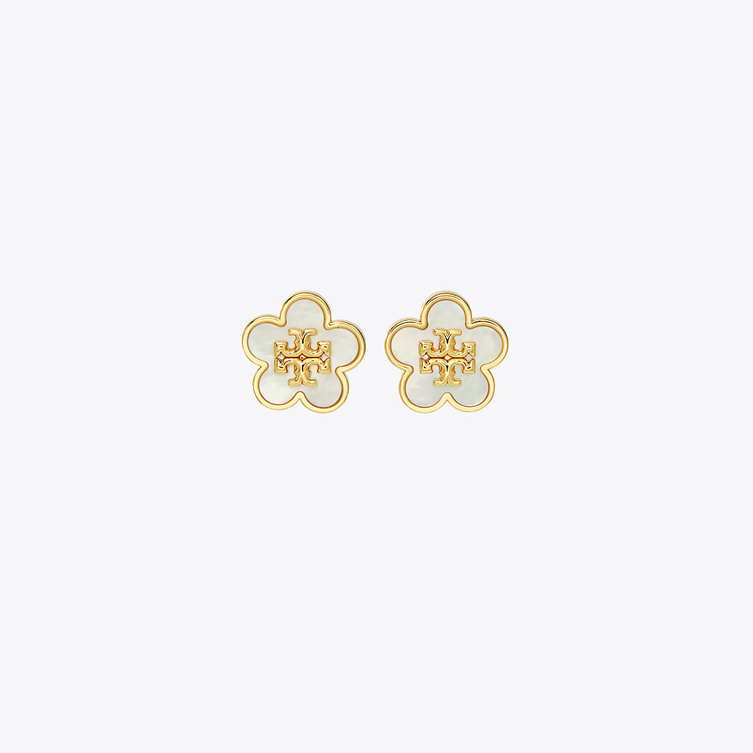 Tory Burch Kira Flower Stud In Tory Gold/mother Of Pearl