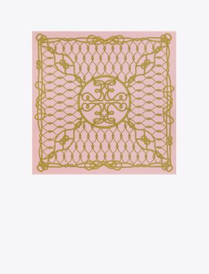 Shop Tory Burch Rope Logo Silk Square In Pink Rope Logo