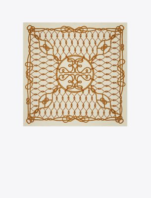 Shop Tory Burch Oversized Rope Logo Silk Square In Brown Rope Logo