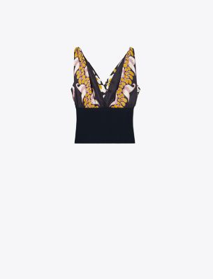 Tory Burch Silk Floral V-neck Sleeveless Top In Pink Tropical Border