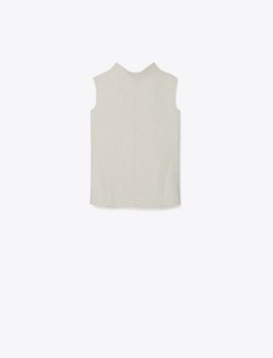 Tory Burch Funnel Neck Drapey Mélange Tank In Melange Light Gray