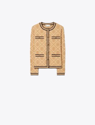 Tory Burch Kendra Cardigan Contrast In Camel Heather