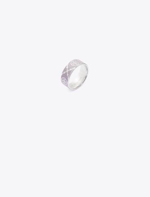 Tory Burch T Monogram Enamel Ring In Platinum/lilac