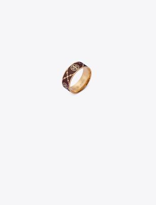 Tory Burch T Monogram Enamel Ring In Burgundy