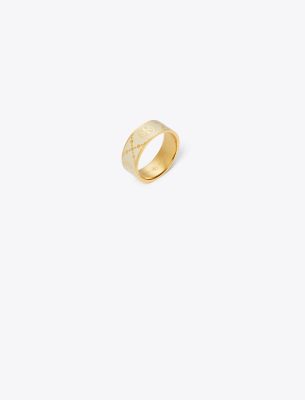 Tory Burch T Monogram Enamel Ring In Tory Gold/new Ivory