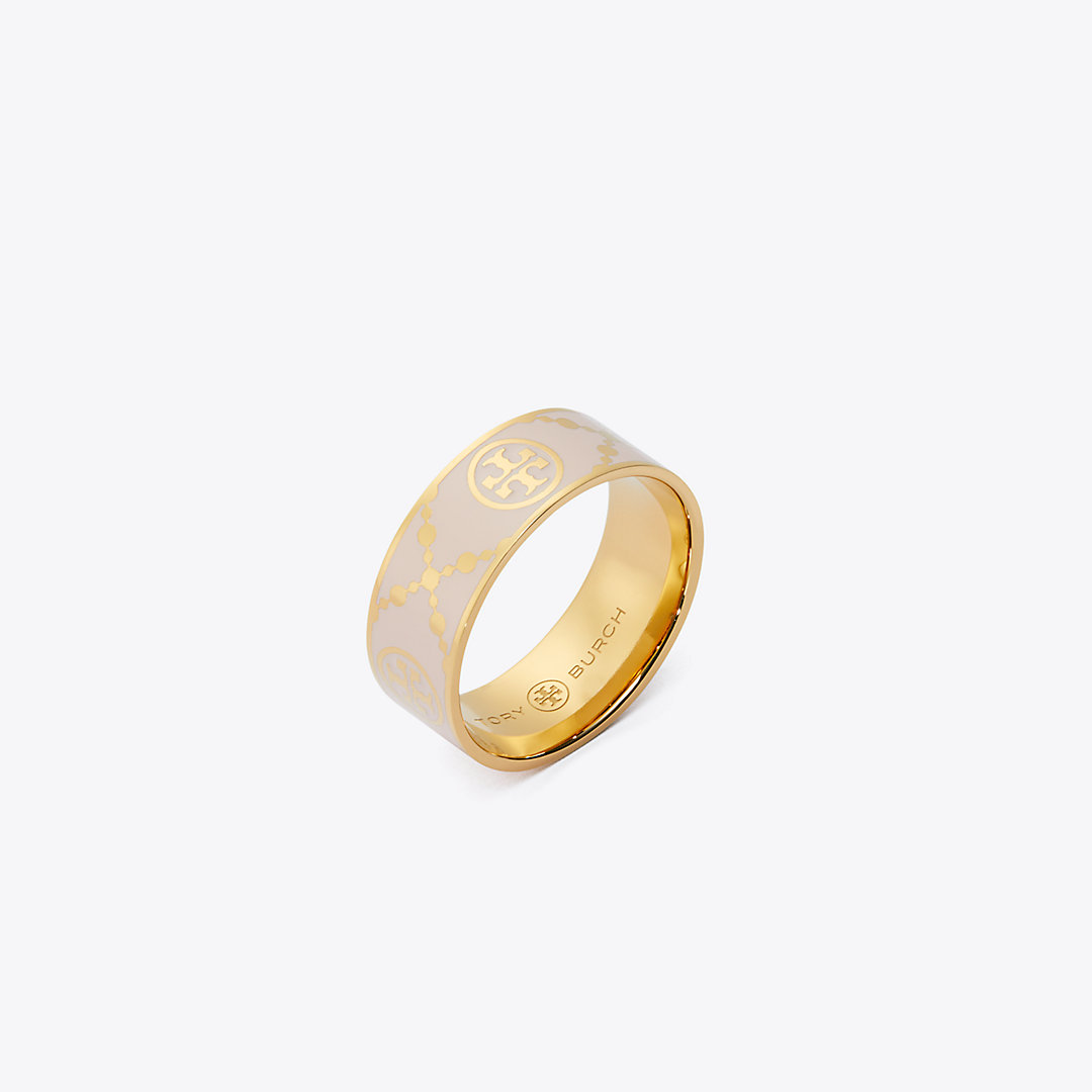 Shop Tory Burch T Monogram Enamel Ring In Tory Gold/pink