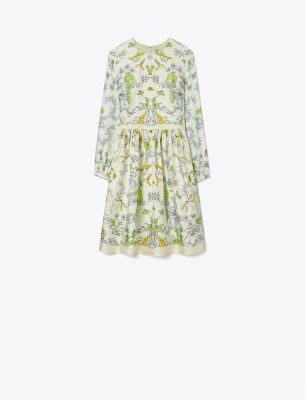 Tory Burch Graphic-print Silk-twill Minidress In Beige Rabbit Field