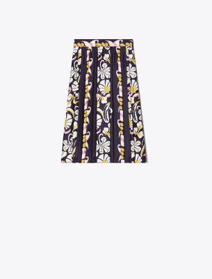 Tory Burch Printed Pleated Silk Skirt In Pink Tropical Border