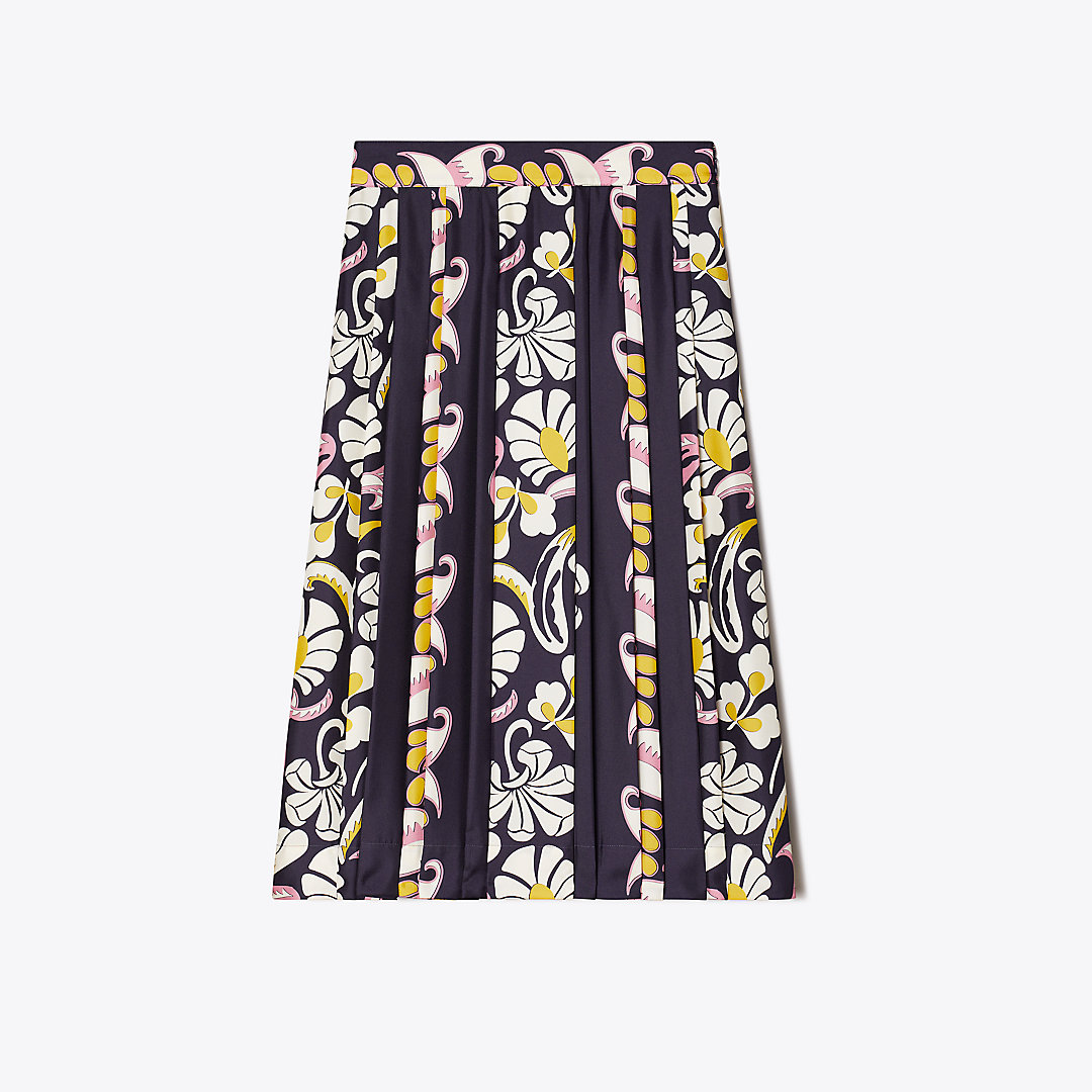 Tory Burch Printed Pleated Silk Skirt In Pink Tropical Border