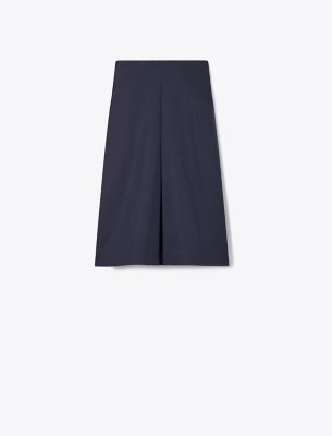 Tory Burch Pleated Cotton Twill Skirt In Navy