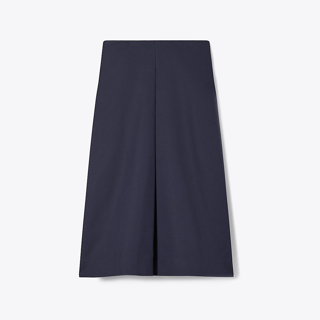 Tory Burch Pleated Cotton Twill Skirt In Navy