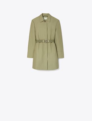 Shop Tory Burch Belted Twill Coat In Olive Sage