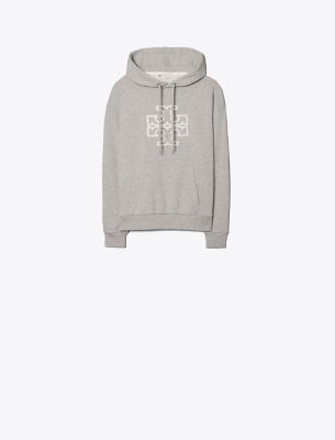 Tory Sport Tory Burch French Terry Logo Hoodie In Medium Grey Heather