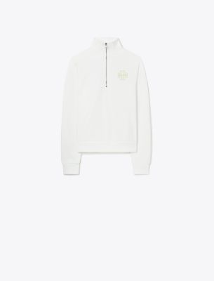 Tory Sport Tory Burch Heavy French Terry Half-zip Sweatshirt In Snow White