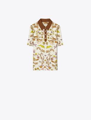 Shop Tory Sport Tory Burch Printed Mercerized Cotton Polo In New Ivory Rabbit Field Allover