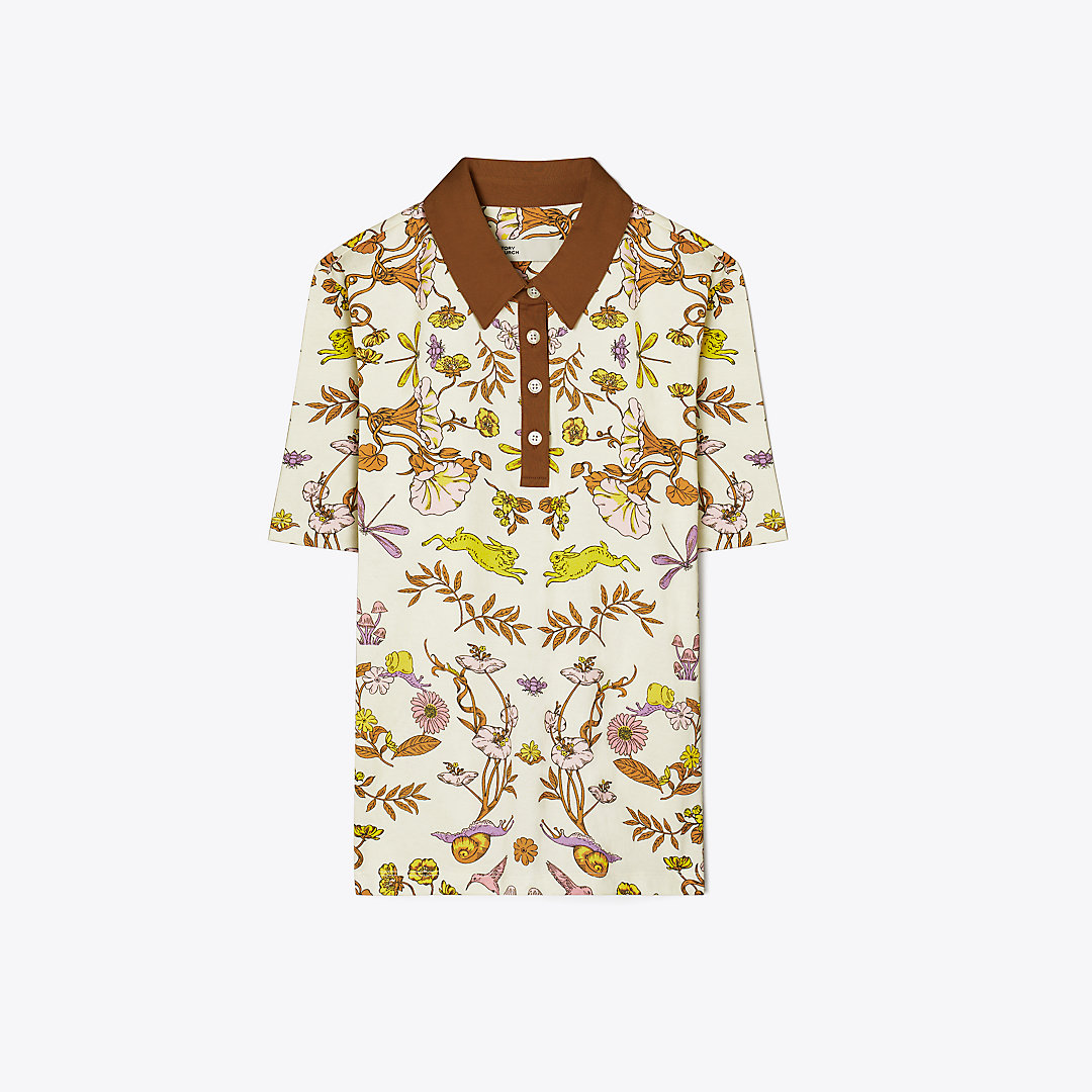 Shop Tory Sport Tory Burch Printed Mercerized Cotton Polo In New Ivory Rabbit Field Allover