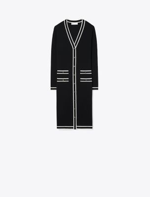 Tory Burch Long Madeline Wool Cardigan In Black