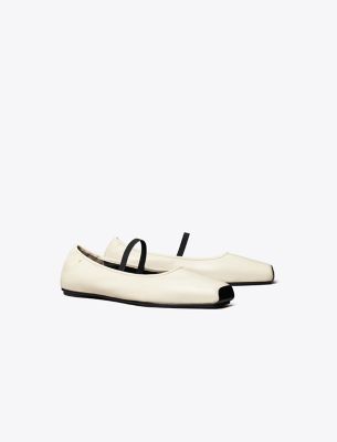 Tory Burch Flat Ballet Shoes In New Ivory/perfect Black