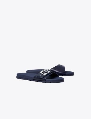 Tory Burch Buckle Slide In New Navy/silver