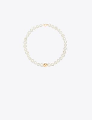 Tory Burch Pearl Beads Statement Necklace In Tory Gold/cream