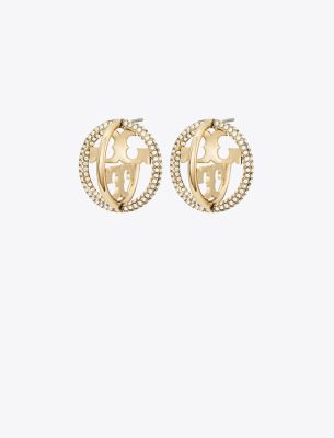 Shop Tory Burch Miller Pavé Multi Hoop Earring In Tory Gold/crystal