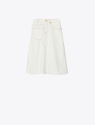 Tory Burch Denim Skirt In White Chalk Wash