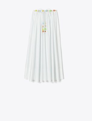 Tory Burch Beaded Cotton Poplin Skirt In White
