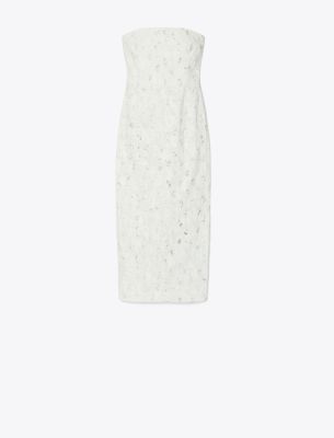 Tory Burch Embellished Linen Dress In White