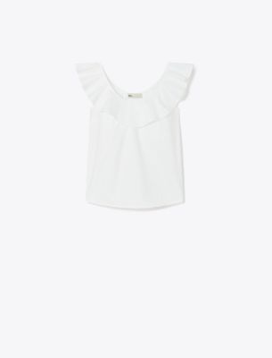 Tory Burch Cotton Flounce Top In White