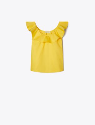 Tory Burch Cotton Flounce Top In Yellow Lemon
