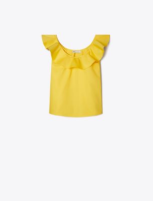 Tory Burch Cotton Flounce Top In Yellow Lemon